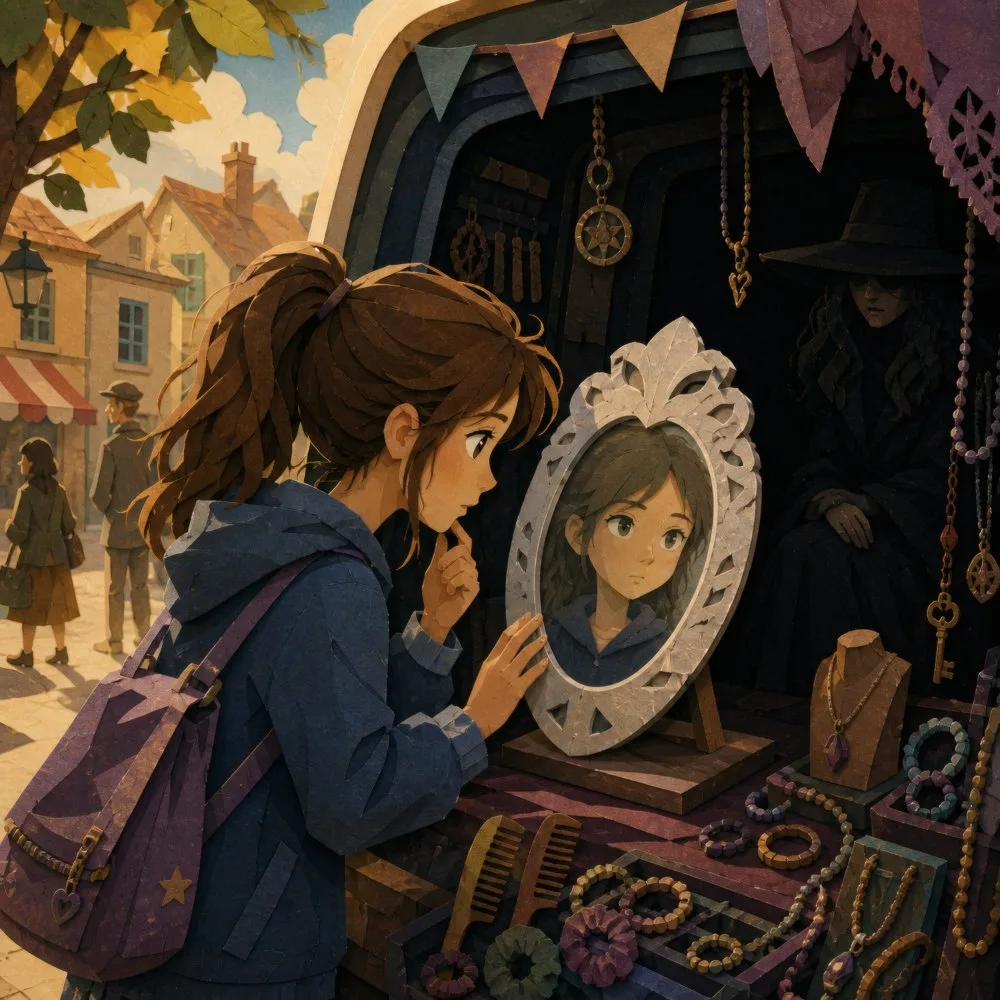 Illustration du conte « Les pouvoirs d’un miroir sorcier »