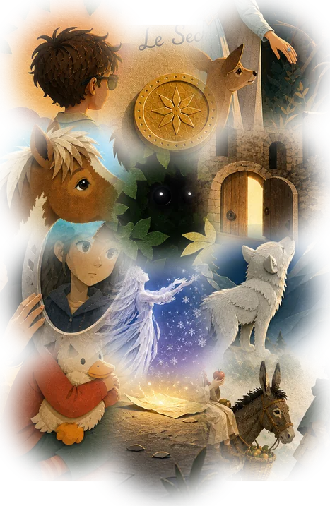 Fragments des illustrations des douze contes du recueil Les Mondes Entrouverts