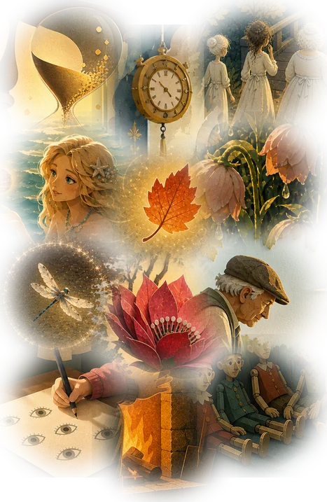 Fragments des illustrations des douze contes du recueil Les Mondes Retrouvés